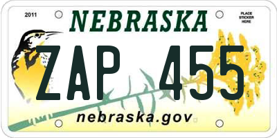NE license plate ZAP455