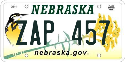 NE license plate ZAP457