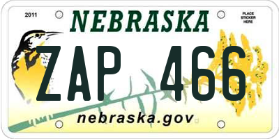 NE license plate ZAP466