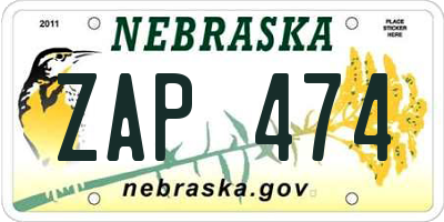 NE license plate ZAP474