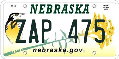 NE license plate ZAP475