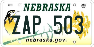 NE license plate ZAP503