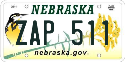 NE license plate ZAP511