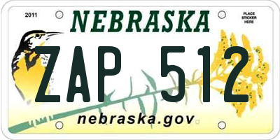 NE license plate ZAP512