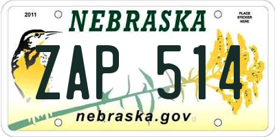 NE license plate ZAP514