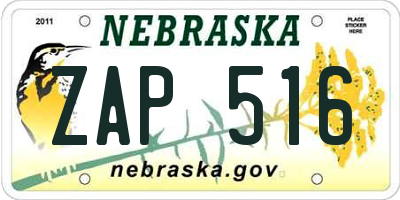 NE license plate ZAP516