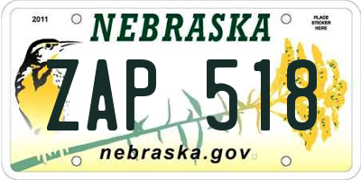 NE license plate ZAP518