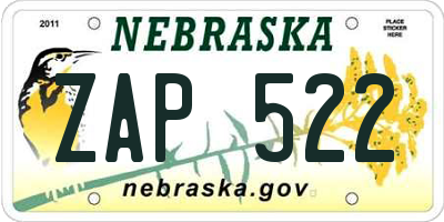 NE license plate ZAP522
