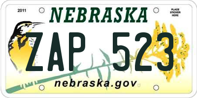 NE license plate ZAP523
