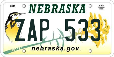 NE license plate ZAP533