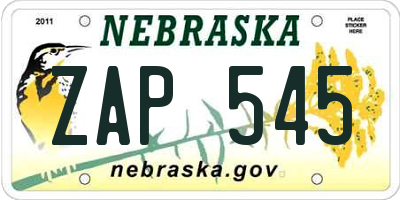 NE license plate ZAP545