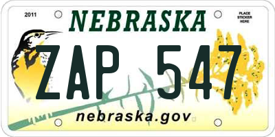 NE license plate ZAP547