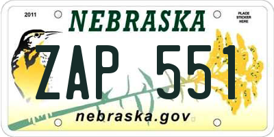 NE license plate ZAP551