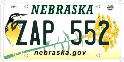 NE license plate ZAP552