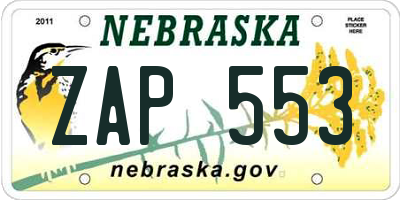 NE license plate ZAP553