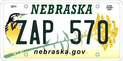 NE license plate ZAP570