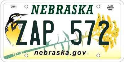NE license plate ZAP572