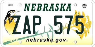NE license plate ZAP575