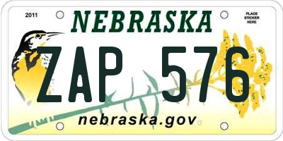 NE license plate ZAP576