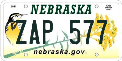 NE license plate ZAP577