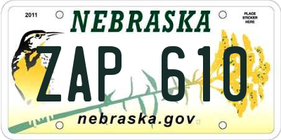 NE license plate ZAP610