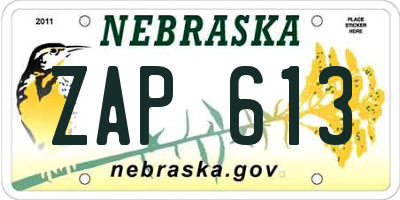 NE license plate ZAP613