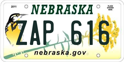 NE license plate ZAP616