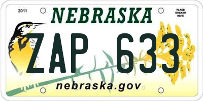 NE license plate ZAP633