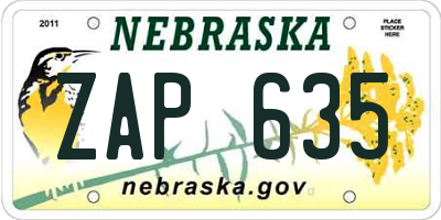 NE license plate ZAP635