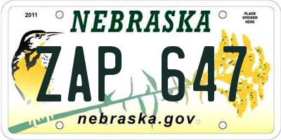 NE license plate ZAP647
