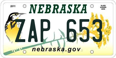 NE license plate ZAP653