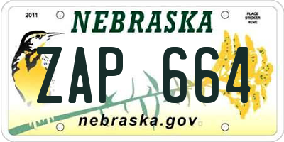 NE license plate ZAP664