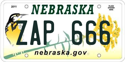 NE license plate ZAP666