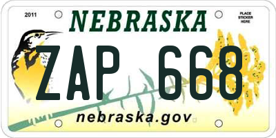 NE license plate ZAP668