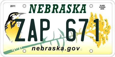 NE license plate ZAP671