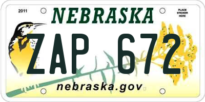 NE license plate ZAP672