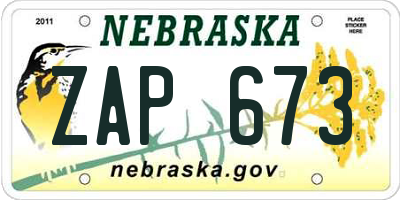 NE license plate ZAP673