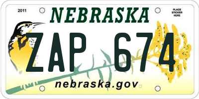 NE license plate ZAP674