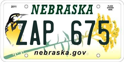 NE license plate ZAP675