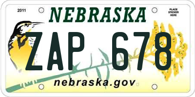 NE license plate ZAP678