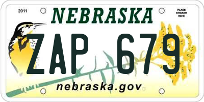 NE license plate ZAP679