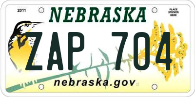 NE license plate ZAP704