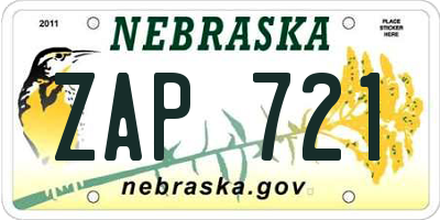 NE license plate ZAP721