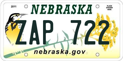 NE license plate ZAP722