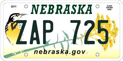 NE license plate ZAP725