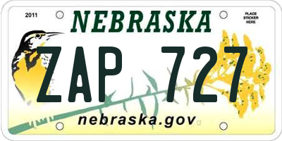 NE license plate ZAP727