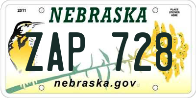 NE license plate ZAP728