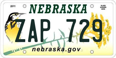 NE license plate ZAP729