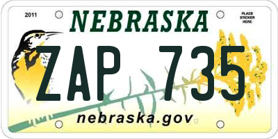 NE license plate ZAP735