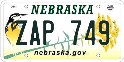 NE license plate ZAP749